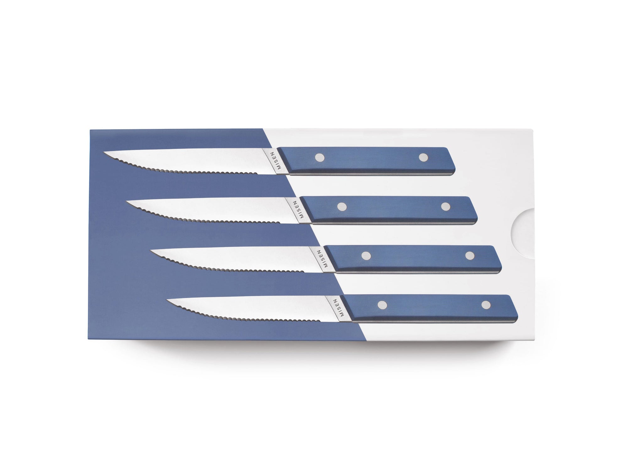 {{4pc-blue}} Packaging of 4-Piece Misen Steak Knives