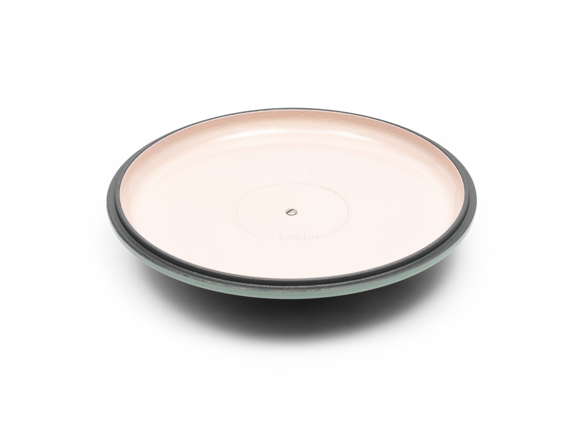 {{7-qt-traditional-green}} Green Traditional Lid for 7-quart Dutch oven face up on white background, showing light enamel interior.
