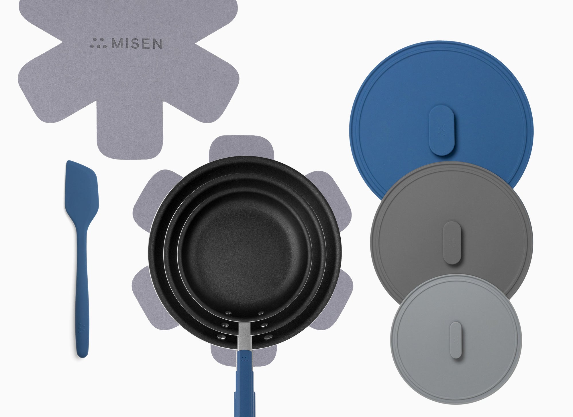 Compliment your Misen Nonstick Pan with additional accessories, including Universal Lids, Pan Protectors, and a Spatula.