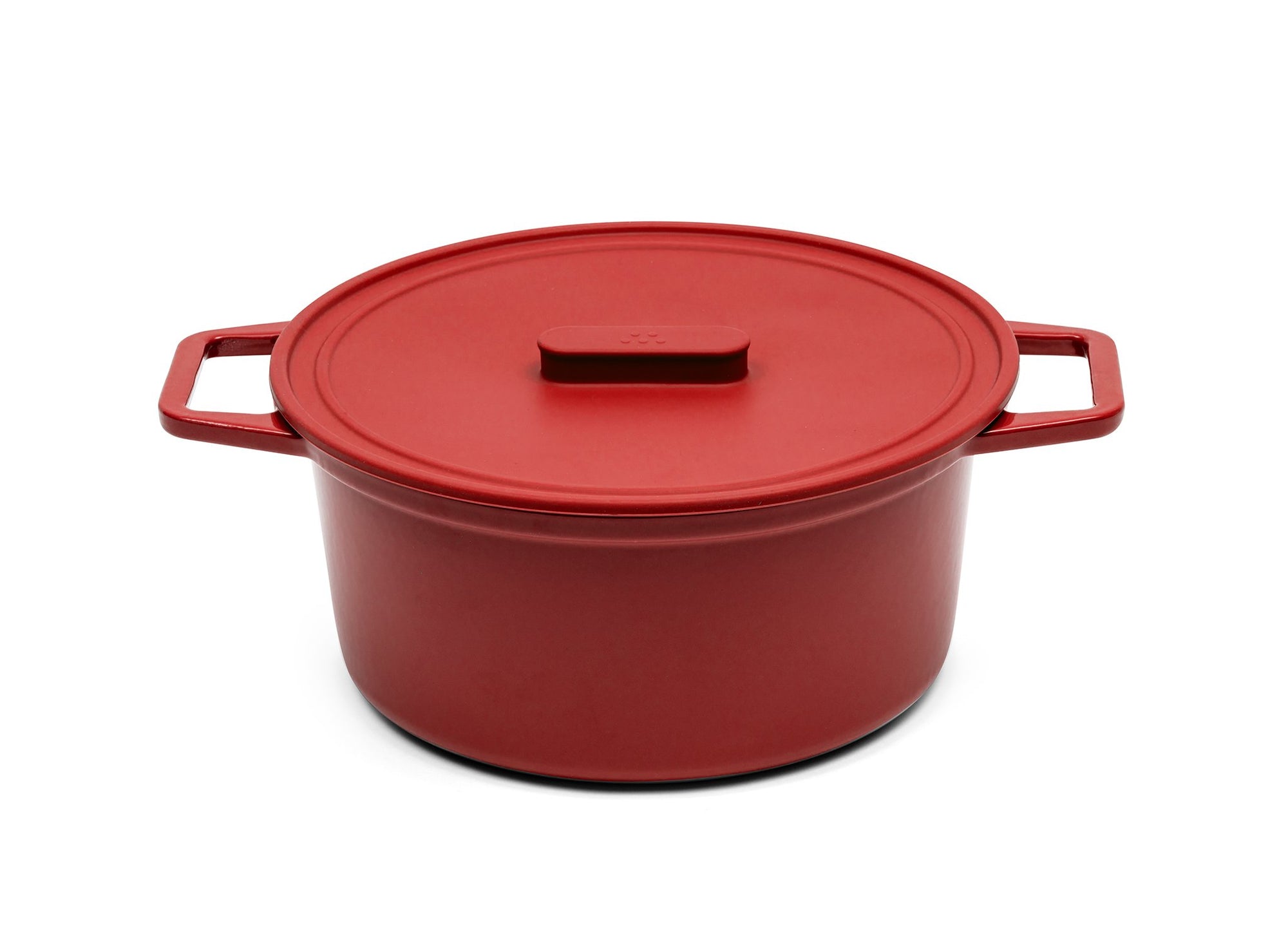 {{9-qt-traditional-red, 9-qt-grill-red}} A red 9-quart Misen Dutch Oven with matching silicone Universal Lid.