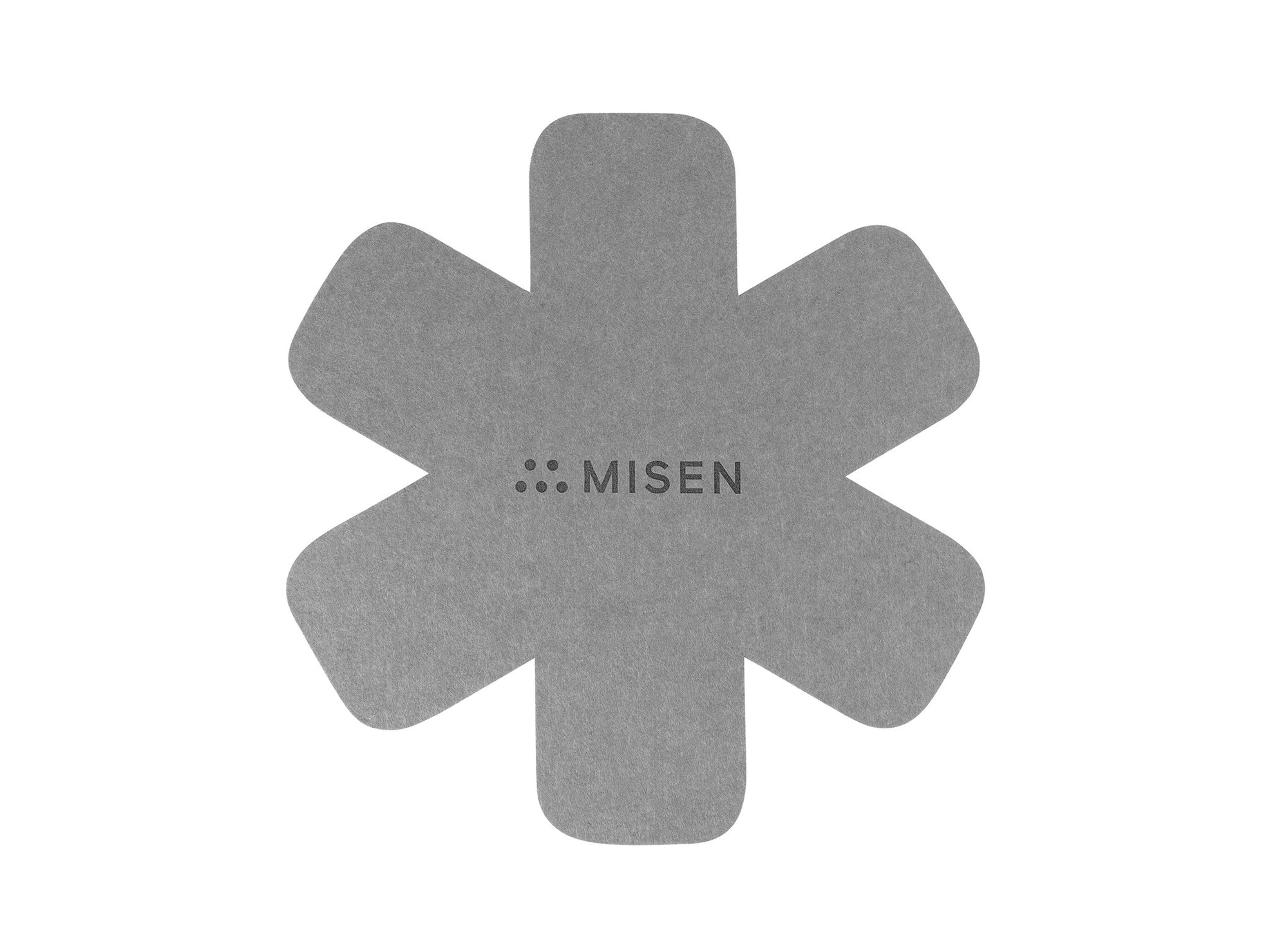 {{1-pack}} Star-shaped grey felt pan protector with Misen logo on a white seamless background.