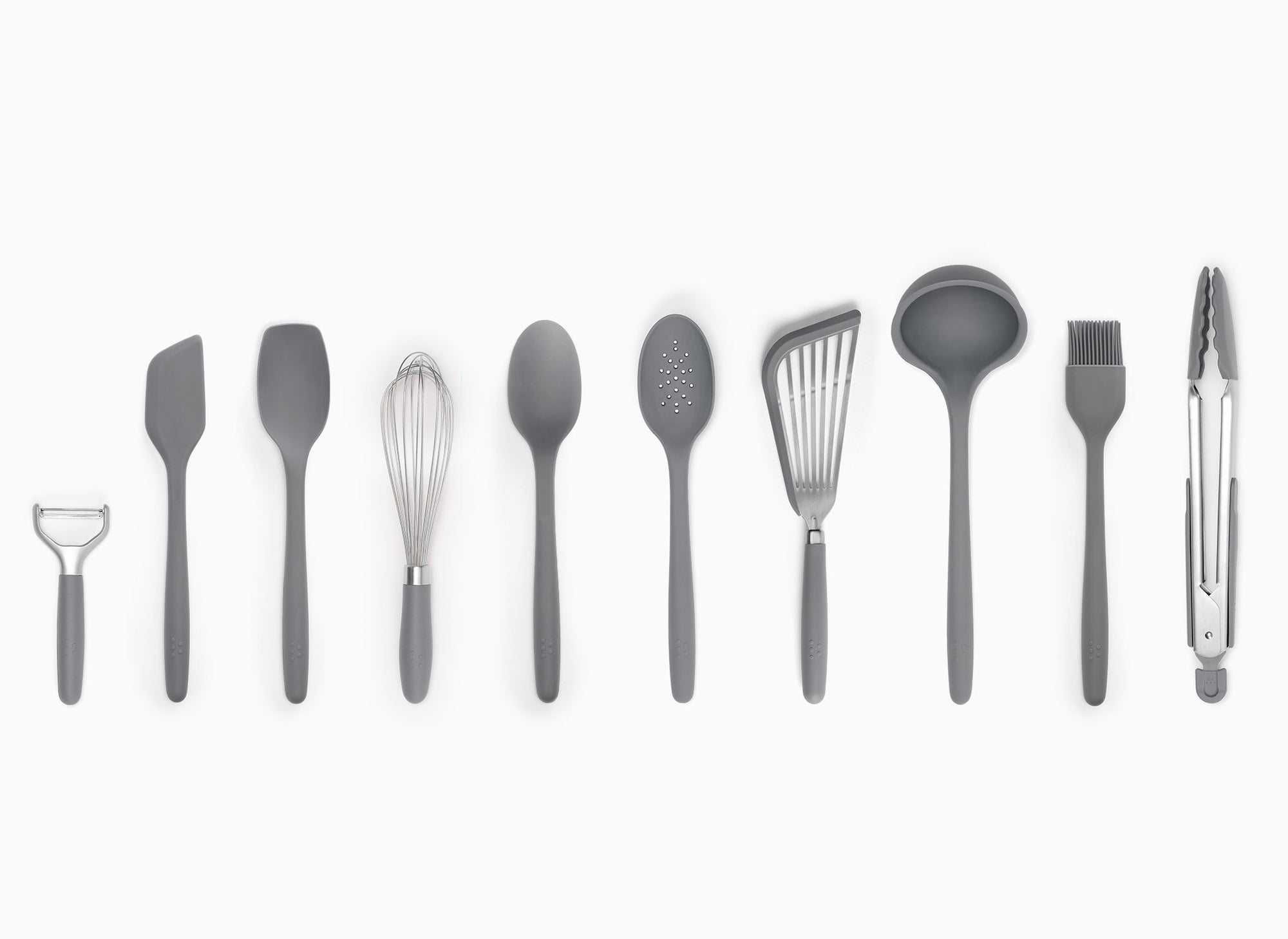 A Grey Misen 10-Piece Prep Tool set seen from above. All tools are arranged side-by-side in a horizontal line on a grey background.