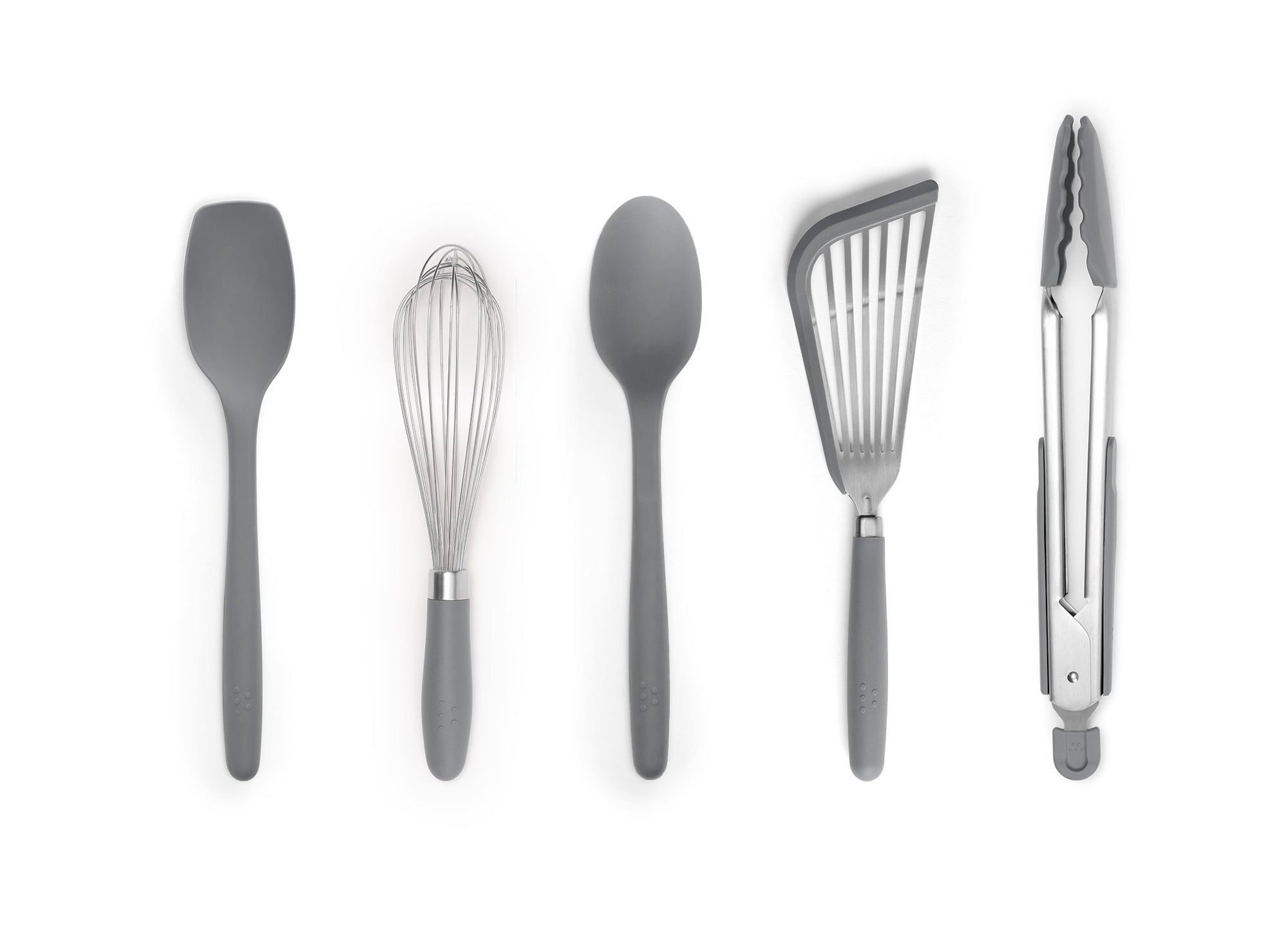 {{gray}} A Grey Misen 5-Piece Prep Tool set seen from above. All tools are arranged side-by-side in a horizontal line on a white background.