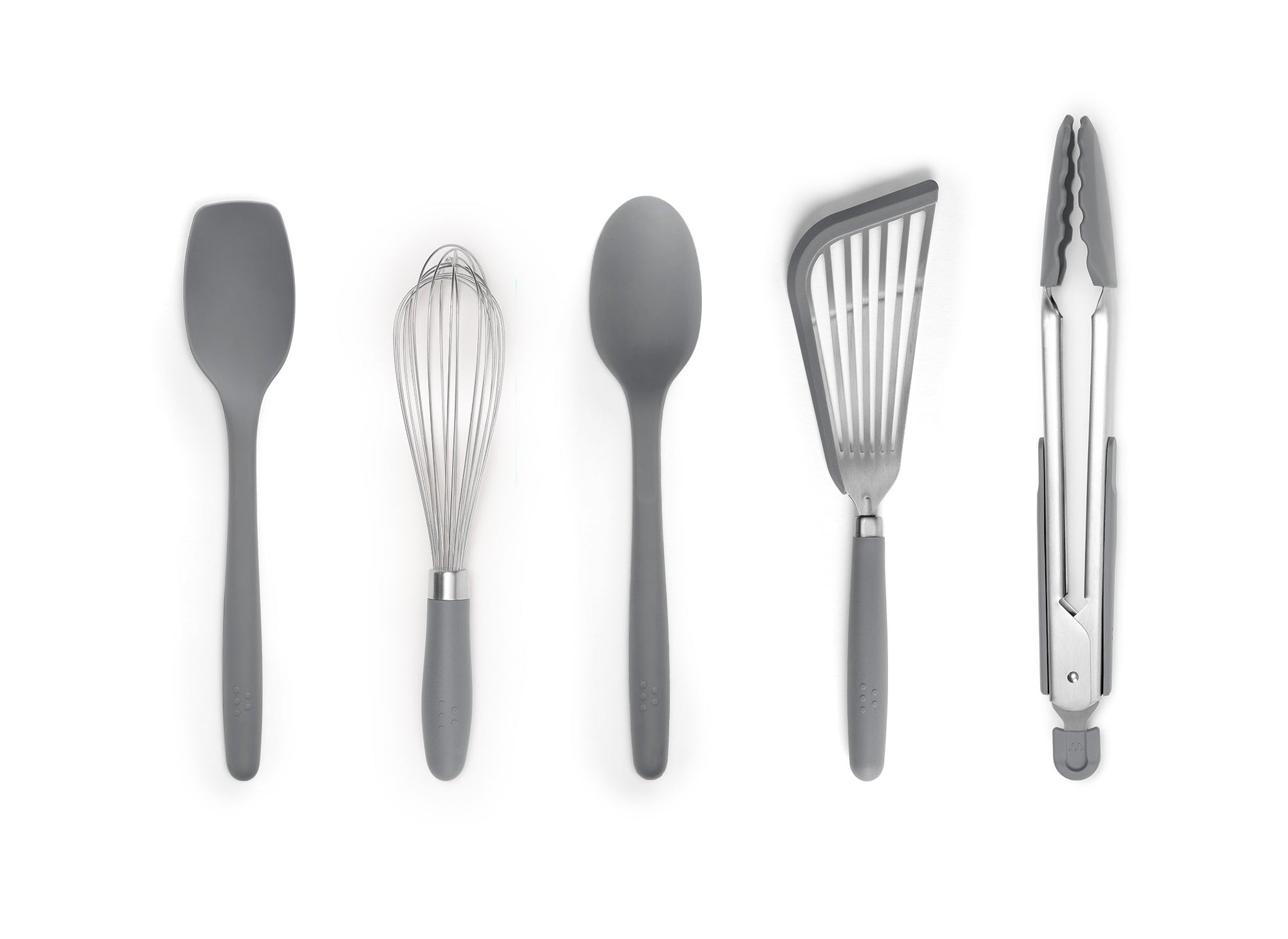 {{gray}} A Grey Misen 5-Piece Prep Tool set seen from above. All tools are arranged side-by-side in a horizontal line on a white background.