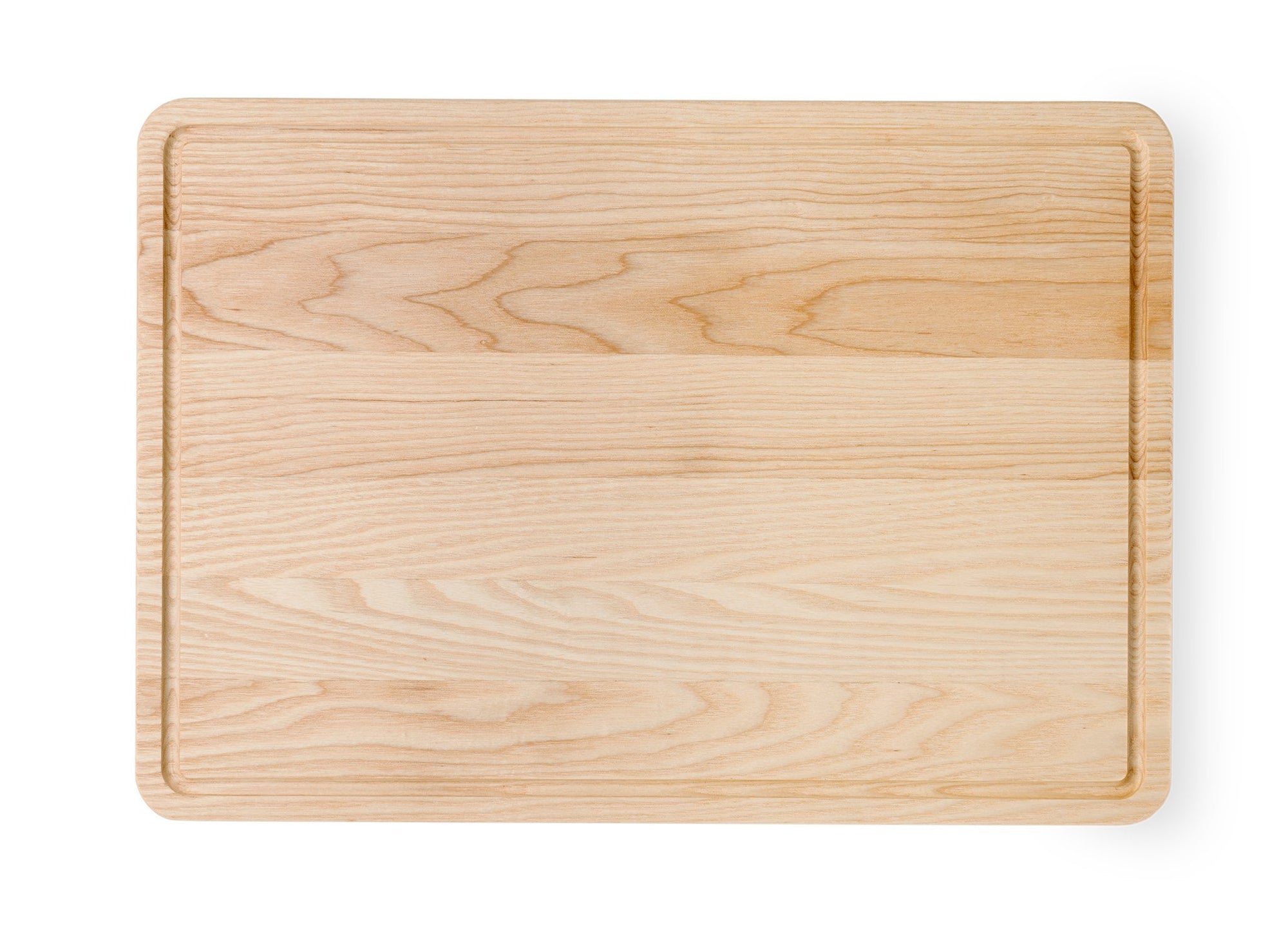 {{large}} A Large Misen Wood Cutting Board seen from directly overhead, with juice groove visible near the board’s edges.