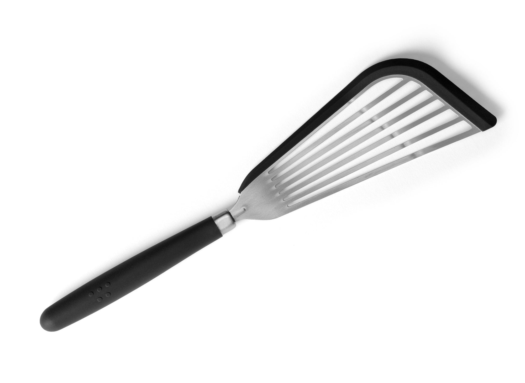 {{silicone-black}} A Black Misen Silicone Fish Spatula on a white background. Shows a slotted silicone-lined metal head attached to a silicone handle.