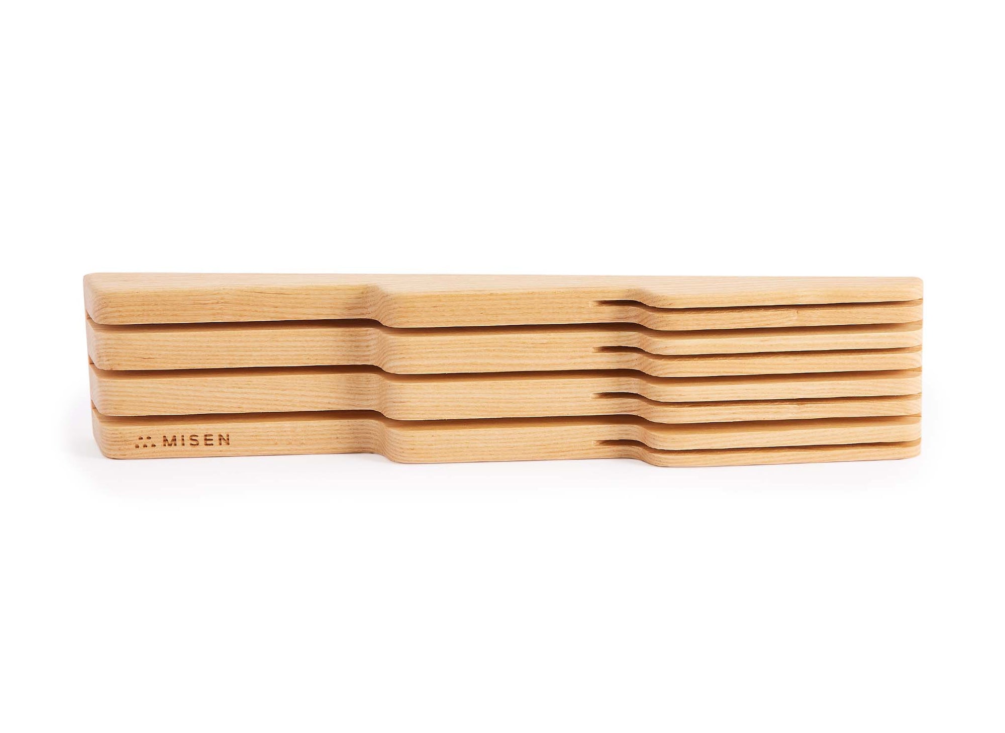 {{ash}} Empty Misen In-Drawer Knife Storage in Ash, seen from above with small and large knife slots visible.