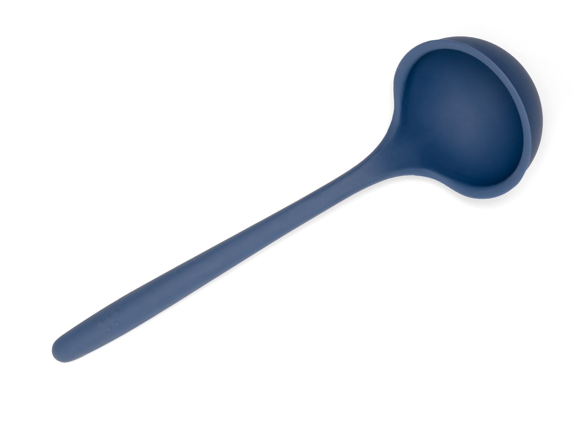 {{blue}} Blue Misen Ladle seen from above on a white background. A deep scoop head with a long silicone handle.