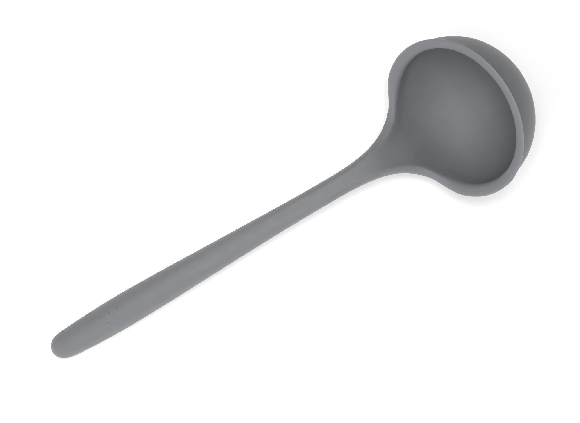 {{gray}} Grey Misen Ladle seen from above on a white background. A deep scoop head with a long silicone handle.