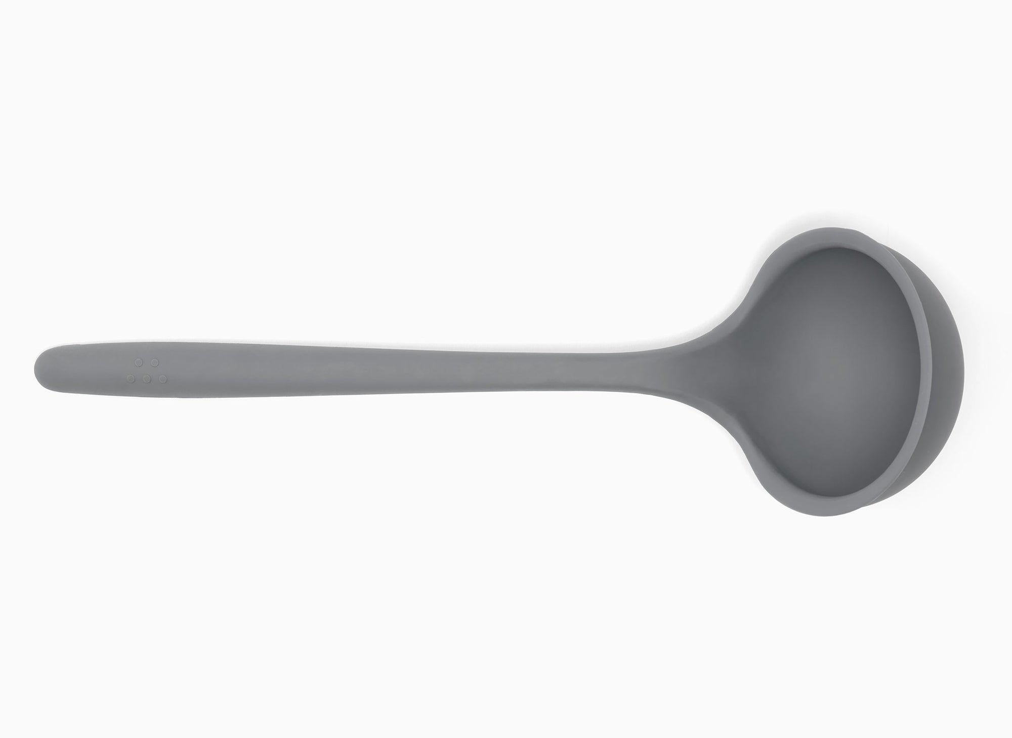 Grey Misen Ladle seen from above on a white background. A deep scoop head with a long silicone handle.