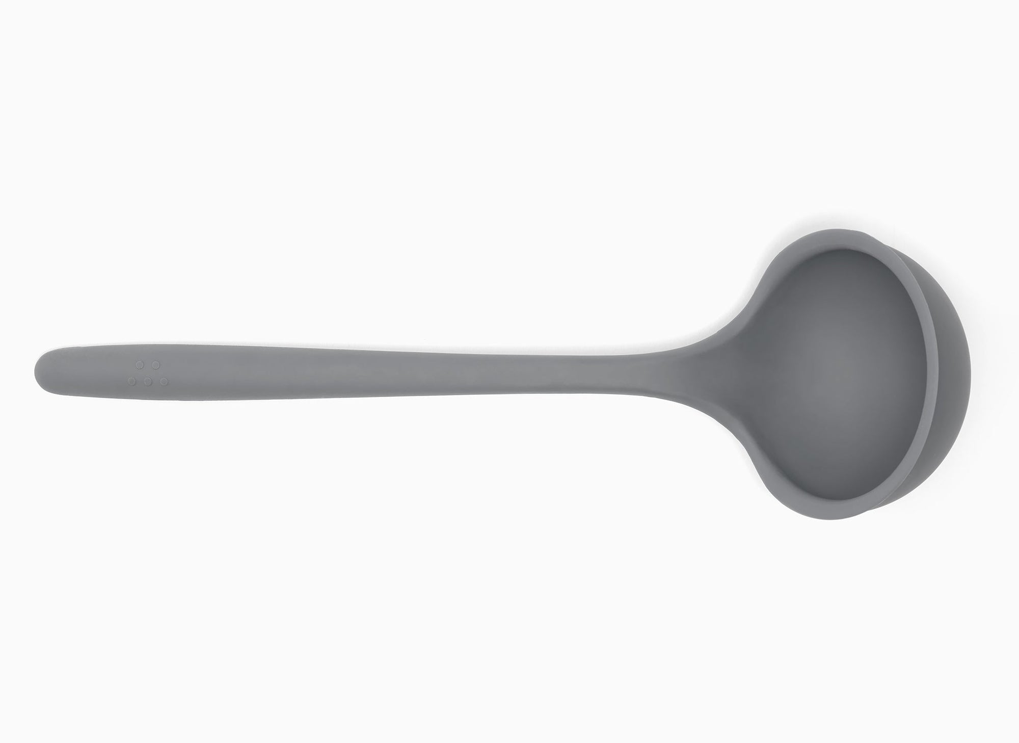 Grey Misen Ladle seen from above on a white background. A deep scoop head with a long silicone handle.