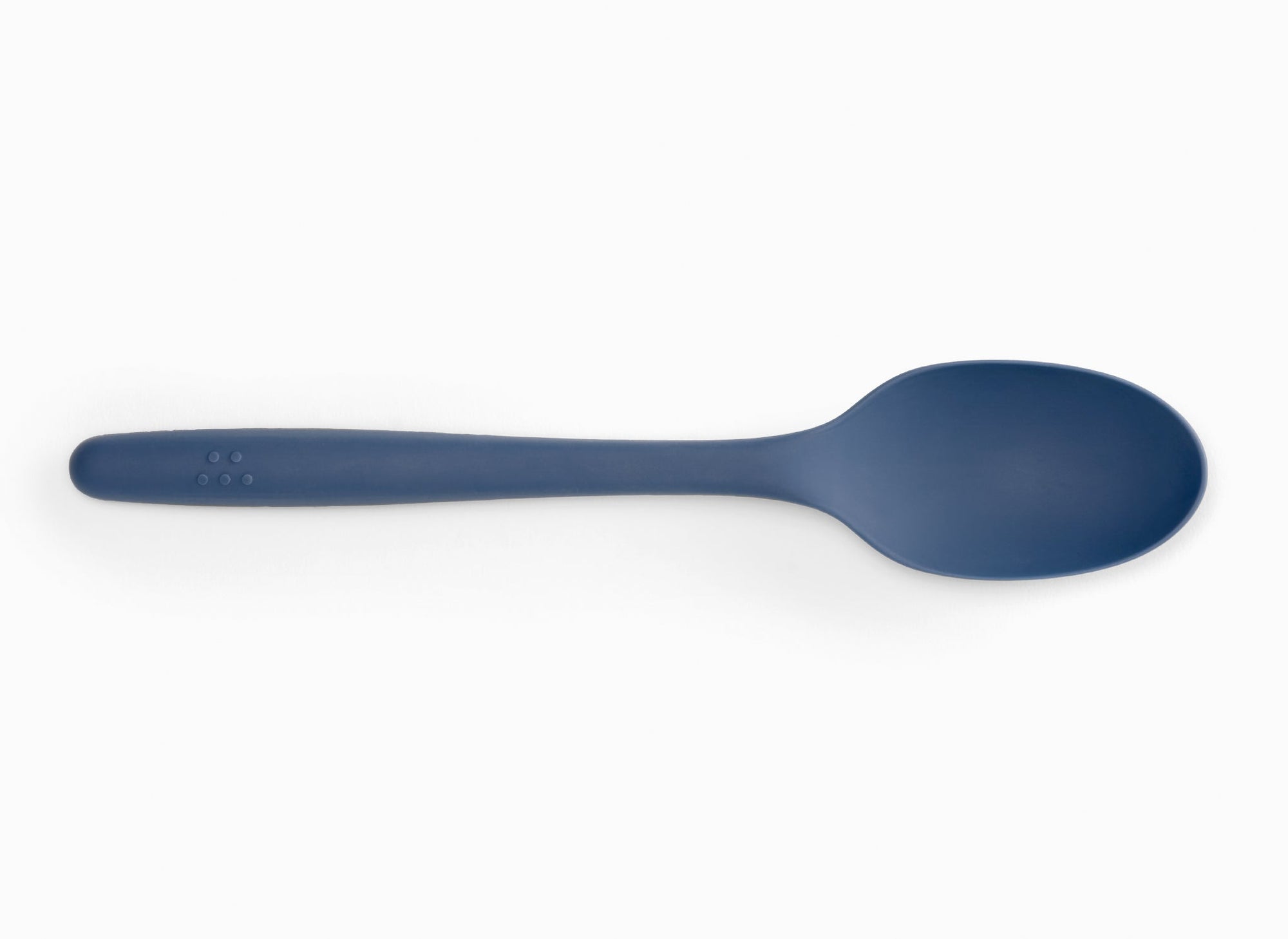 A Blue Misen Mixing Spoon seen from above on a white background.