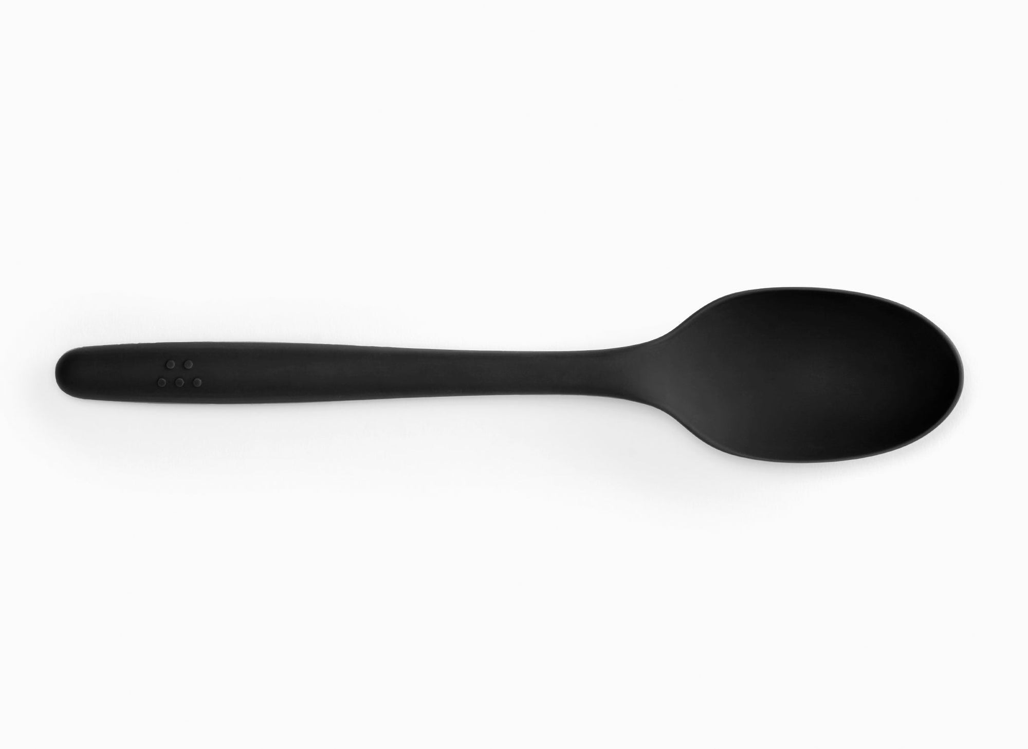 A Black Misen Mixing Spoon seen from above on a white background.
