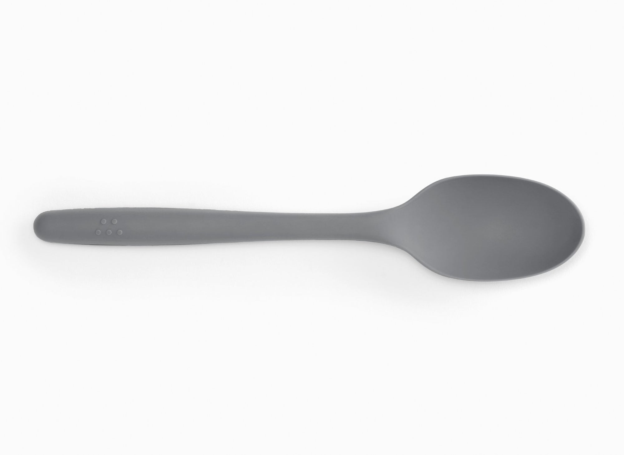 A Grey Misen Mixing Spoon seen from above on a white background.