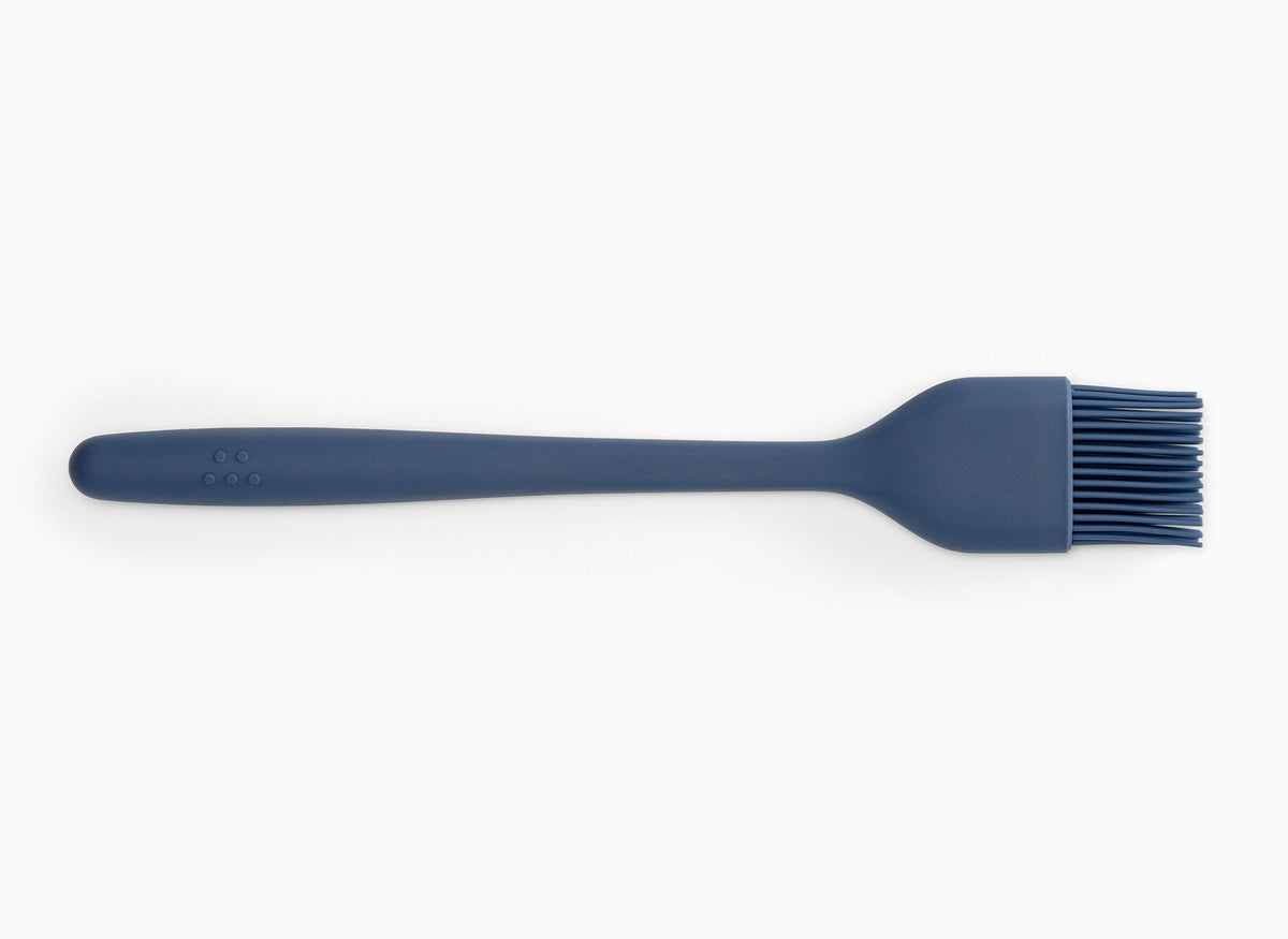 View of Blue Misen Pastry Brush from above on a white background.