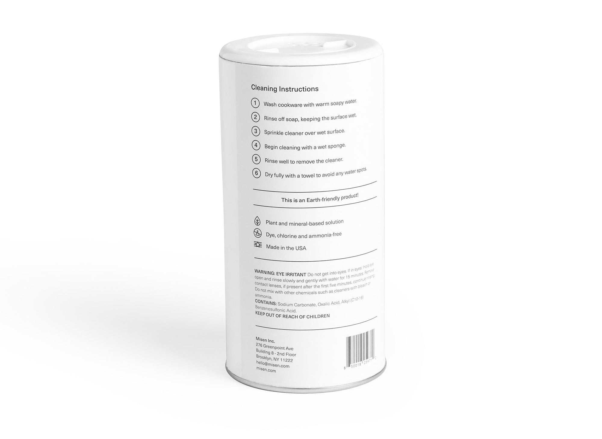 {{12-oz}} A rear view of  the Misen Stainless Steel Cleaner canister.