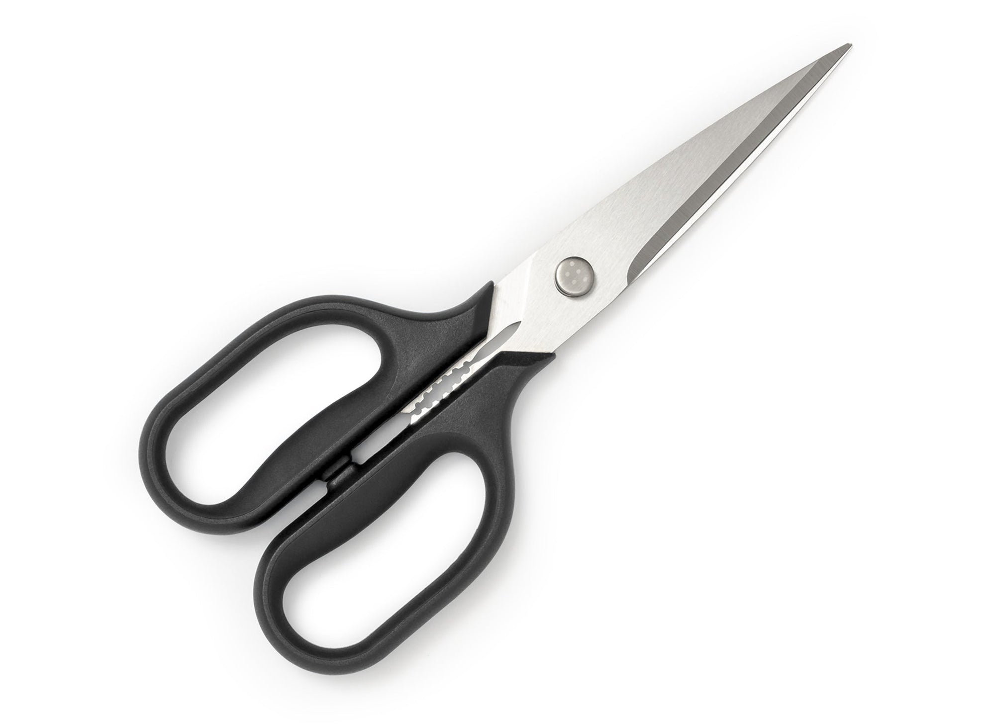 {{black}} Black Misen Kitchen Shears with blades closed.