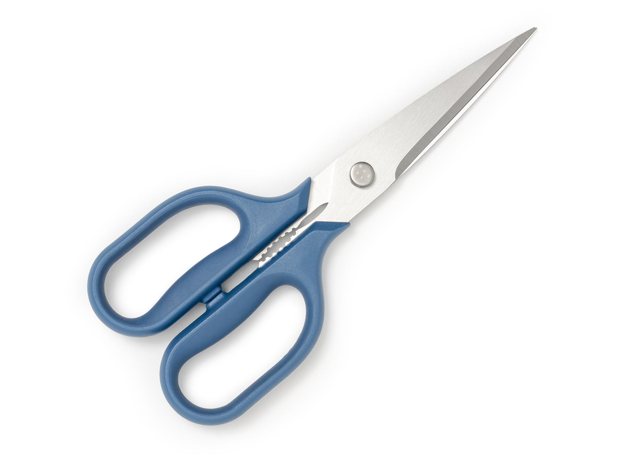 {{blue}} Blue Misen Kitchen Shears with blades closed.