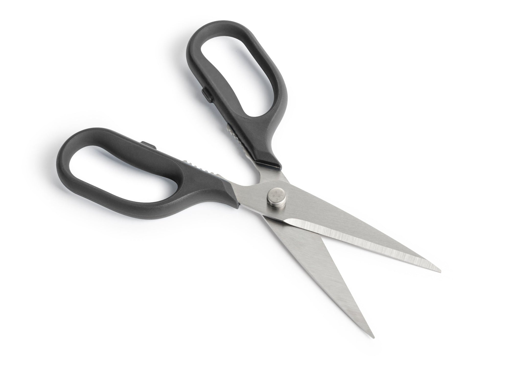 {{black}} Black Misen Kitchen Shears with blades open.