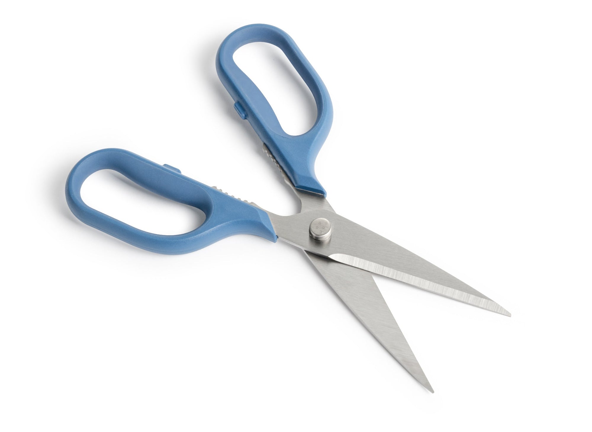 {{blue}} Blue Misen Kitchen Shears with blades open.