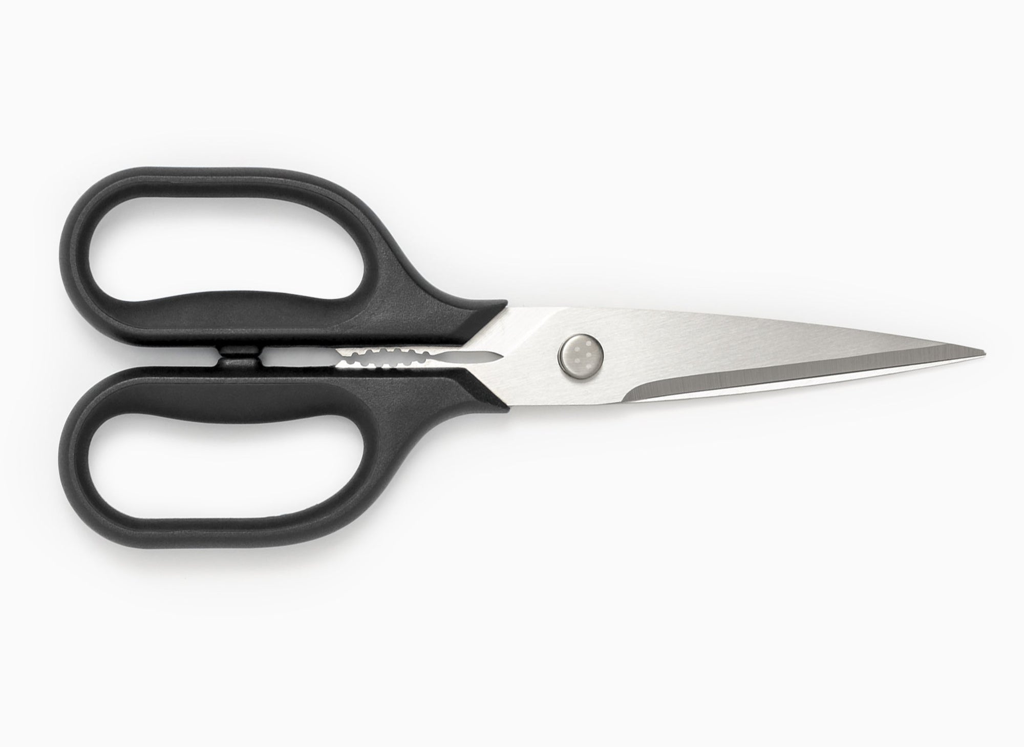 Black Misen Kitchen Shears with blades closed.