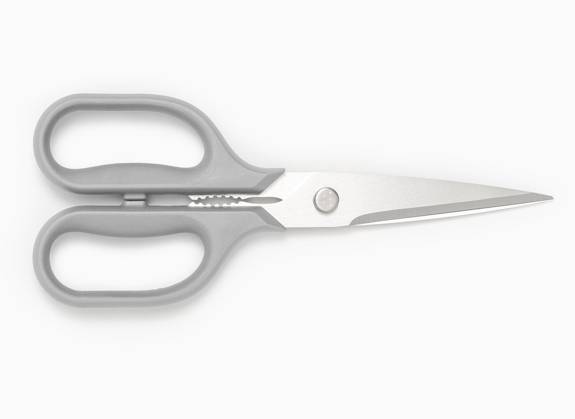 Gray Misen Kitchen Shears with blades closed.