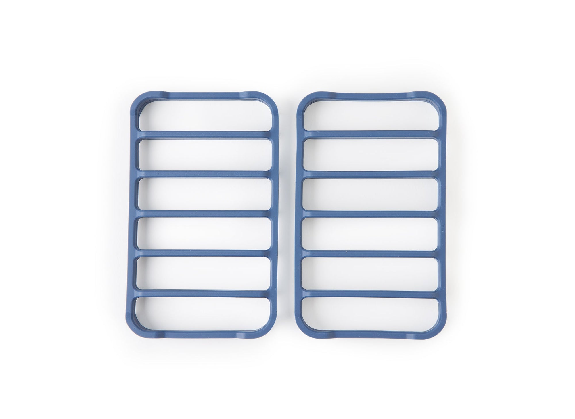 {{2-pack}} A bird's eye view of two blue Misen Silicone Roasting Racks side by side, on a white background. 