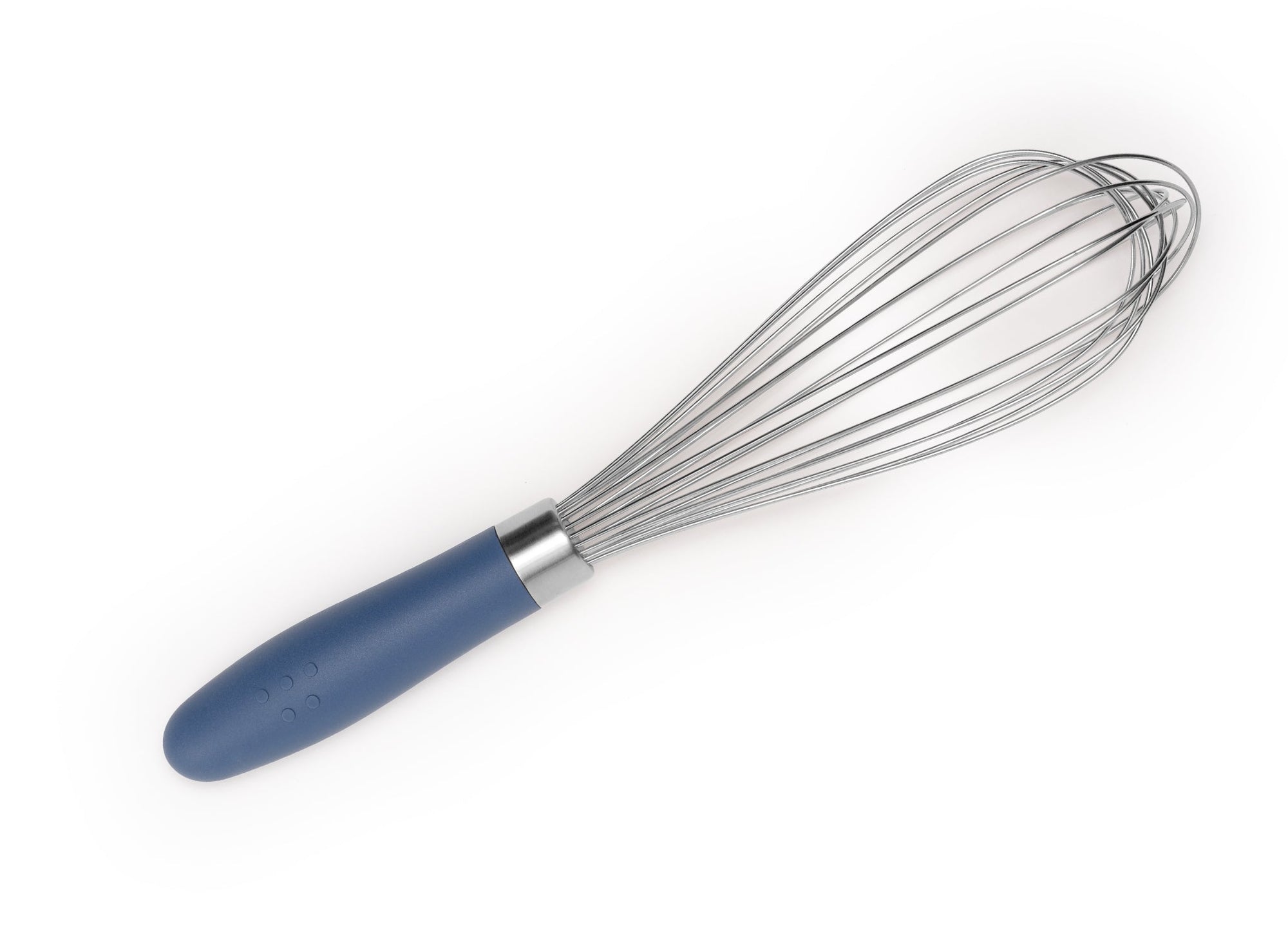 {{blue}} Blue Misen Whisk seen from above on a white background.