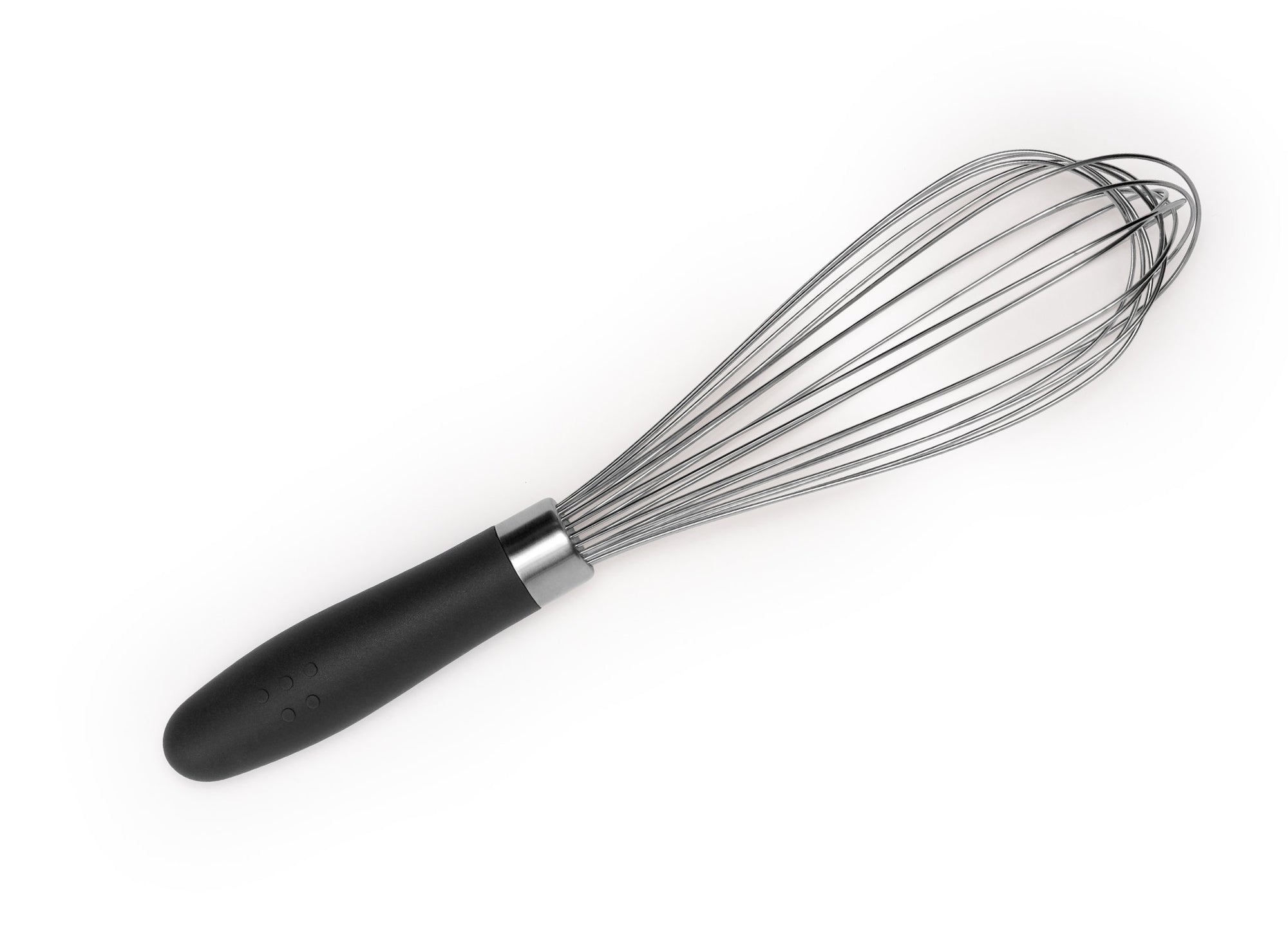{{black}} Black Misen Whisk seen from above on a white background.
