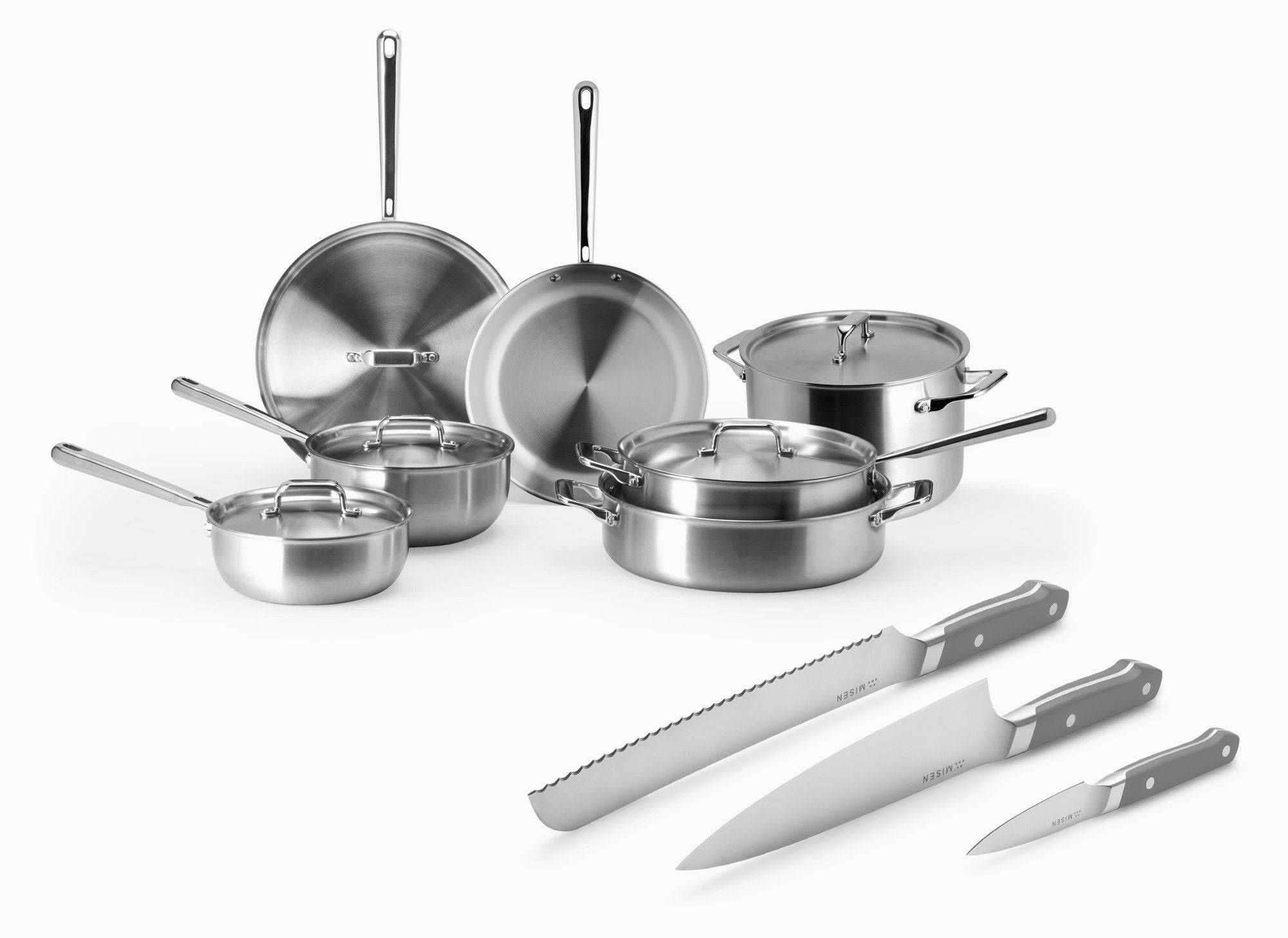 Complete Cookware + Knife Bundle in gray