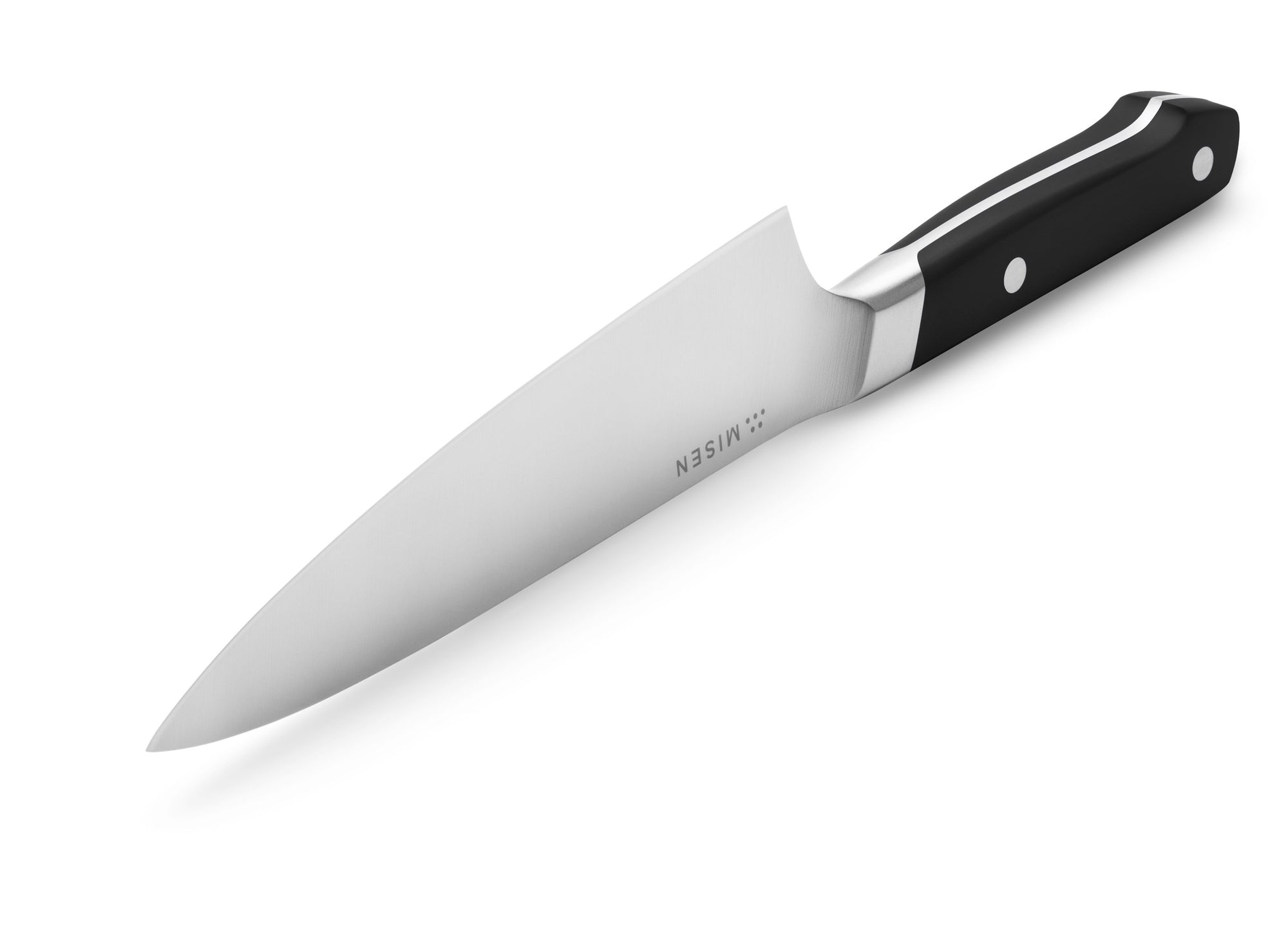 {{black}} Blade tip and edge of Misen Short Chef's Knife in black
