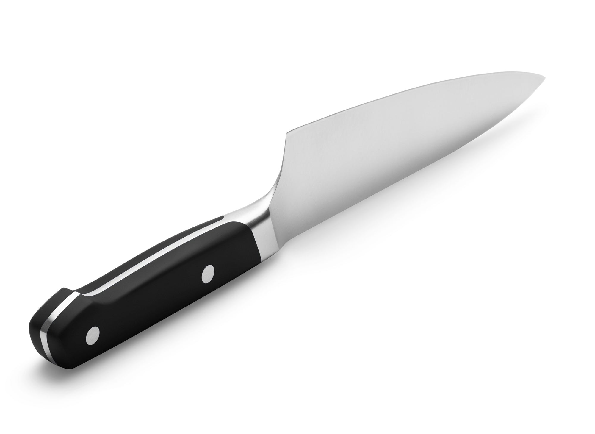 {{black}} Misen Short Chef's Knife handle in black with full tang and rivets