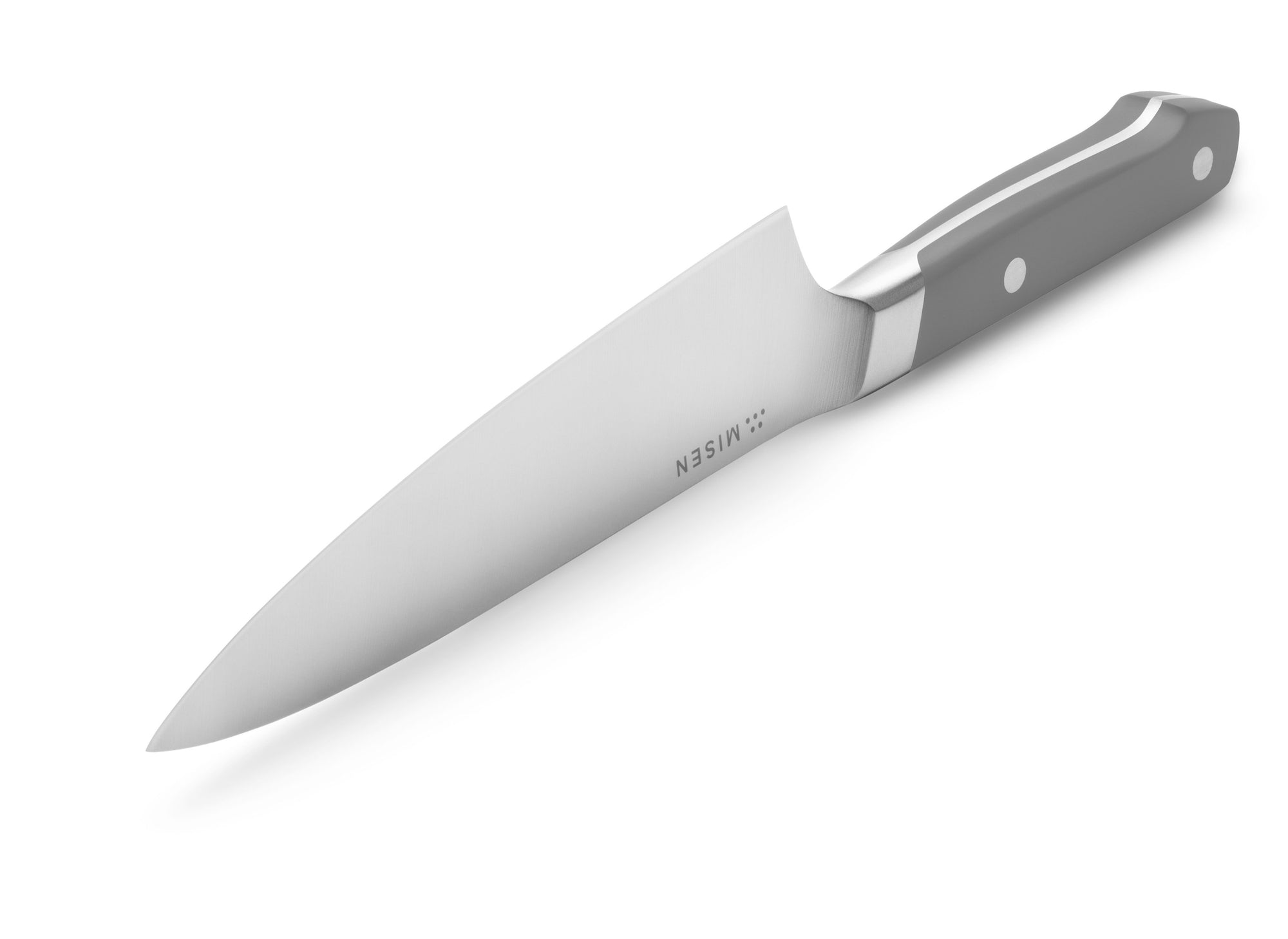 {{gray}} Blade tip and edge of Misen Short Chef's Knife in gray
