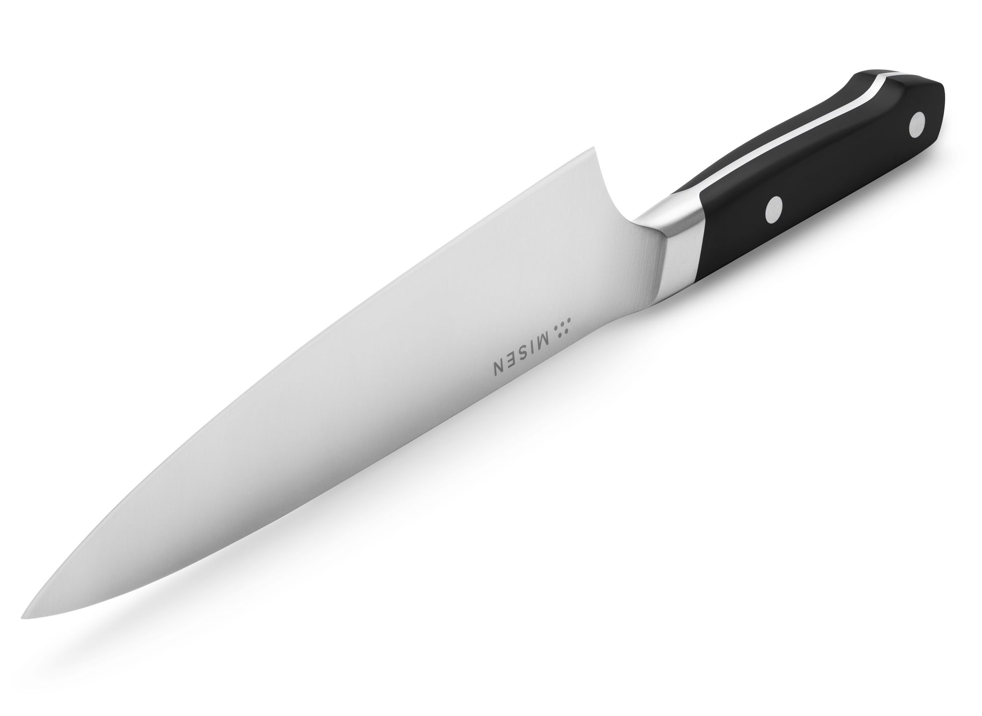 {{black}} Blade tip and edge of Misen Chef's Knife in black