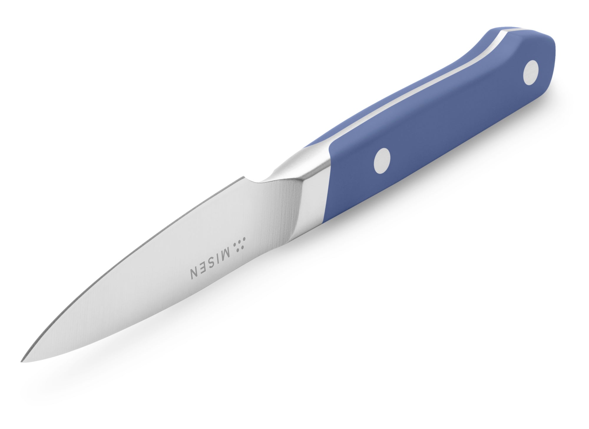 {{blue}} Blade tip and edge of Misen Paring Knife in blue