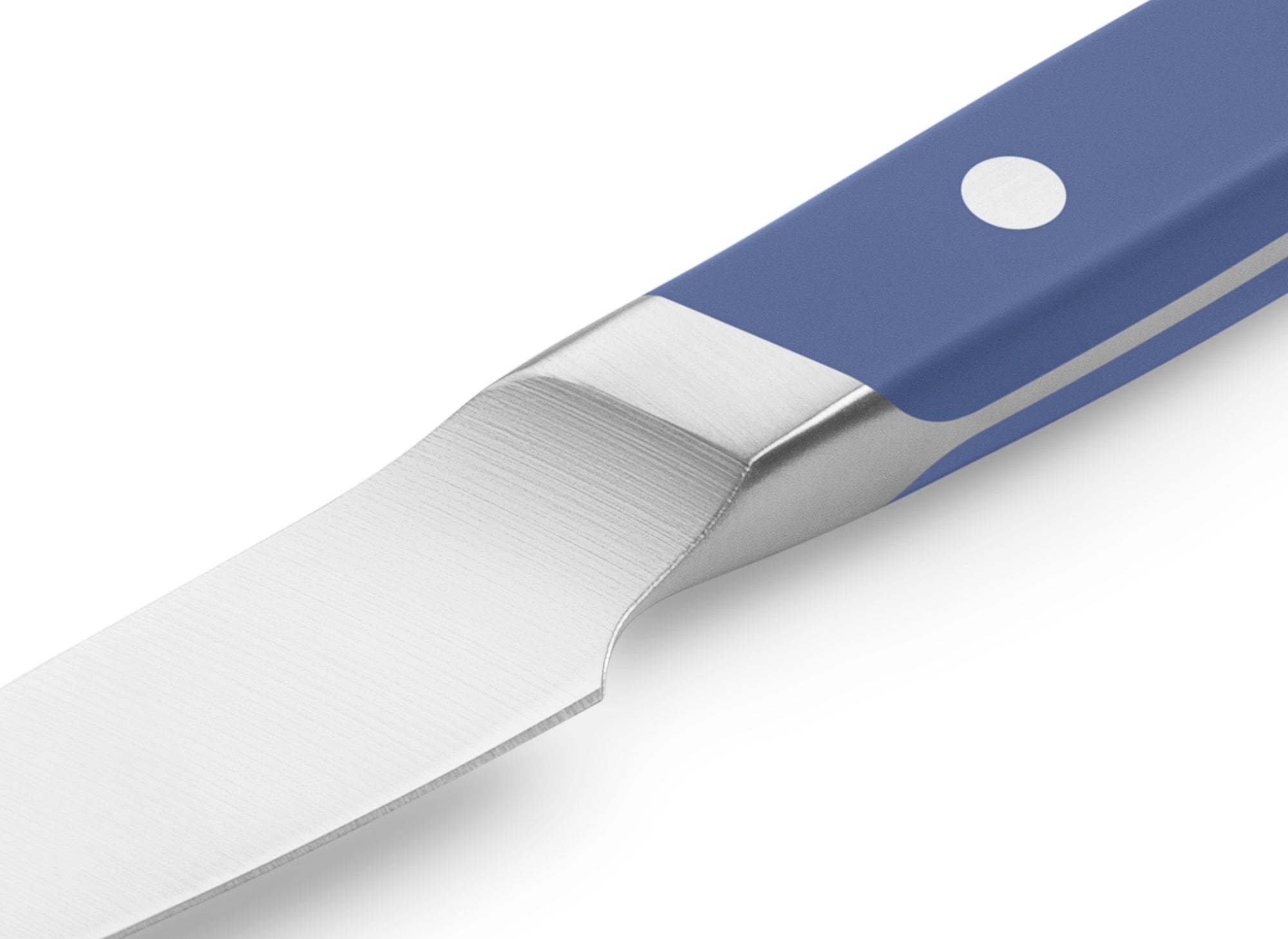 {{blue}} The Misen Paring Knife in blue features a unique sloped bolster.