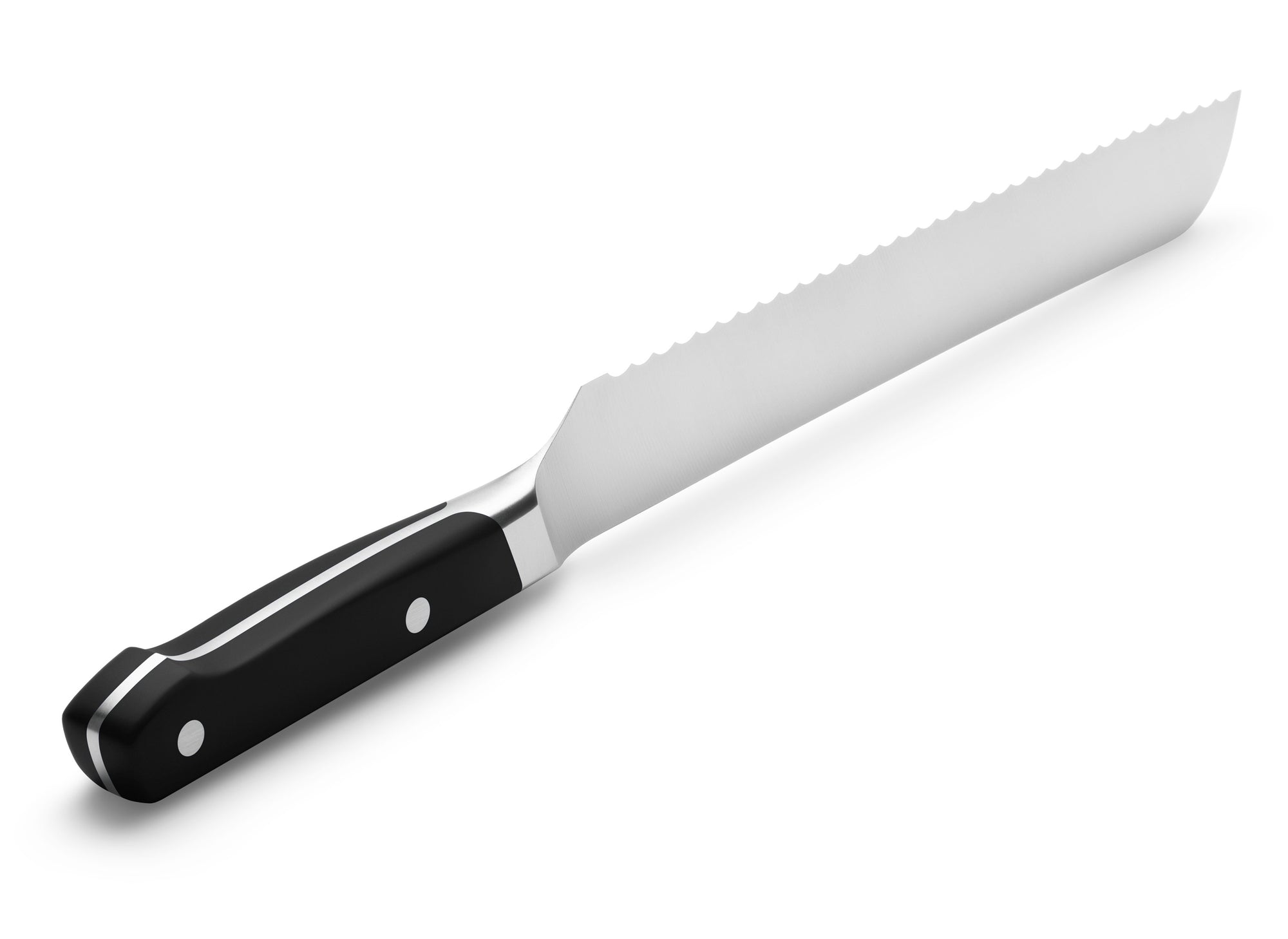 {{black}} Misen Serrated Knife handle in black with full tang and rivets