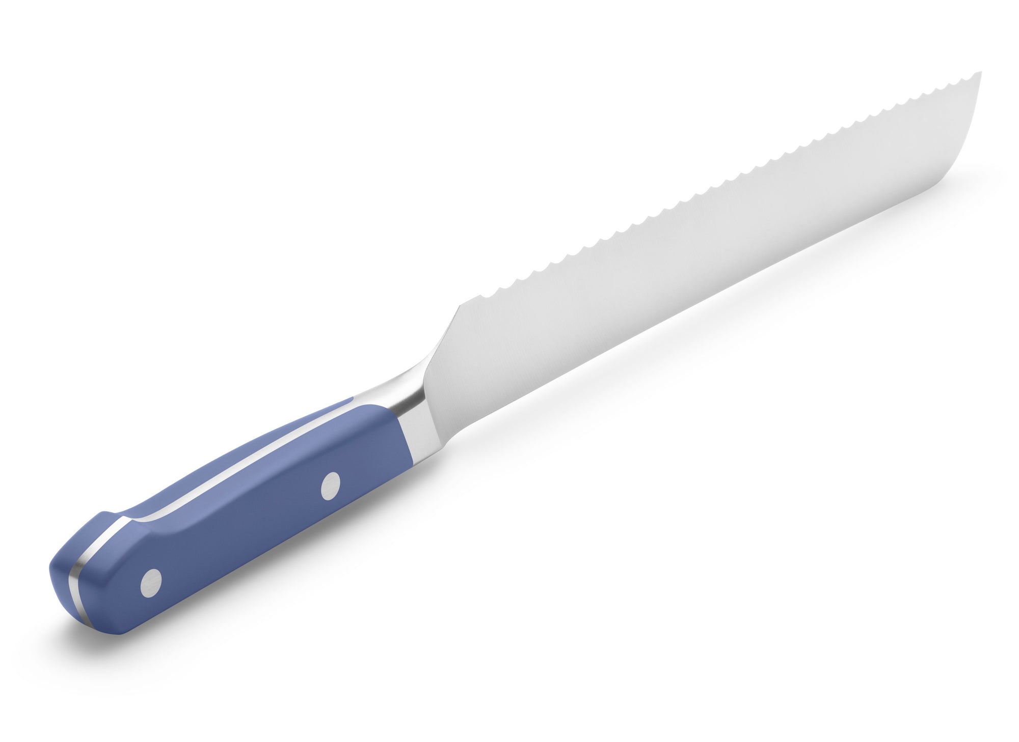 {{blue}} Misen Serrated Knife handle in blue with full tang and rivets